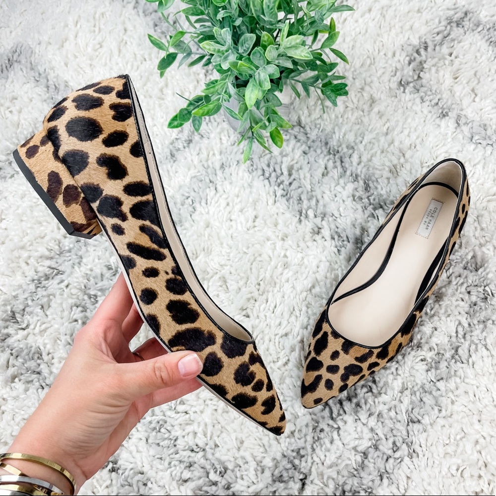 Cole Haan Calf Hair Leopard Print Low Heels Shoes Tan Size 10